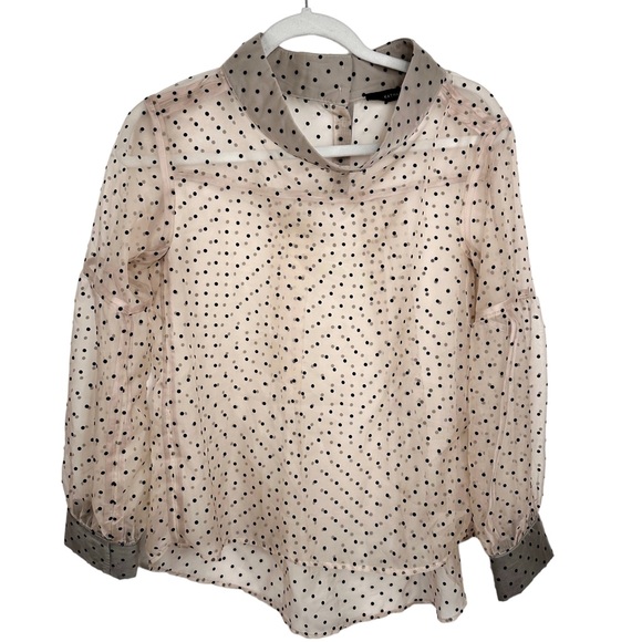 Katharine Kidd Bianca Top Semi-Sheer Chiffon Blouse Nude Tan & Black Polka Dot - Picture 4 of 16